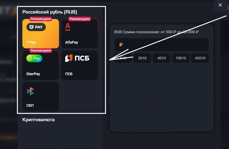 Доступные платежные методы